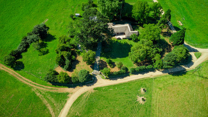 Aerial view of thatched cottage on a farm in South Africa