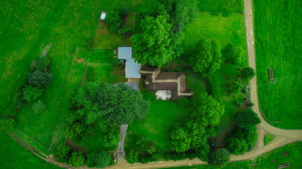 Aerial view of thatched cottage on a farm in South Africa