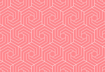 Abstract geometric pattern with stripes, lines. Seamless vector background. White and pink ornament. Simple lattice graphic design