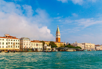 St. Mark's square San Marco , campanile cathedral tower and Doge's Palace, Venice, Italy