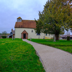 Spring afternoon overcast light on the church of St Mary's in the village of Tufton in the valley of the River Test.