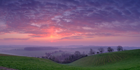 Sunrise over Hambledon and the South Downs National Park, Hampshire, UK