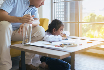 Drunken father teach your girl child to do homework and daughter crying,Family issues