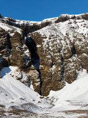 entrance to Raudfeldsgja canyon, Snaefellsness peninsula, west Iceland in winter
