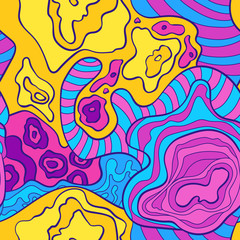 Seamless pattern in doodle style. 60s hippie psychedelic art. Vector. Print for fabric