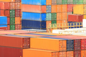 Freight shipping containers at the docks..Logistic cargo container on background . Photo concept...