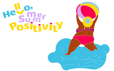 Funny Happy Fat Girl on the Summer Beach