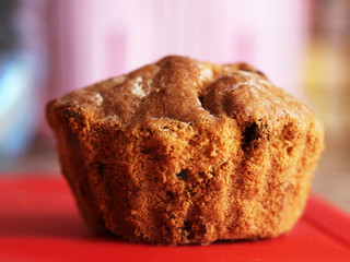 Delicious cake with raisins so close