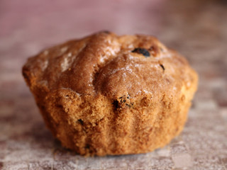 Delicious cake with raisins so close