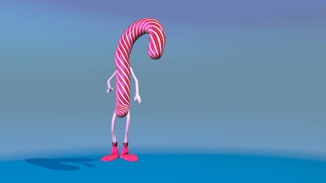 Seamless funny animation of striped mint hard candy cane dancing isolated with alpha channel
