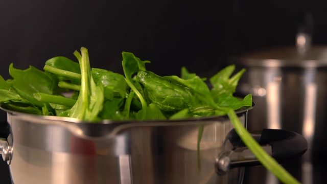 Pot steaming on a hot stove filled with veggies