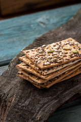 Crisp bread with flax, sesame and sunflower seeds.