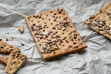 Crisp bread with flax, sesame and sunflower seeds.