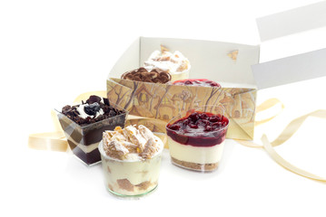 A variety of cakes in the box