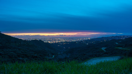 Hollywood Hills Hiking Trail at sunset in Log Angeles, California