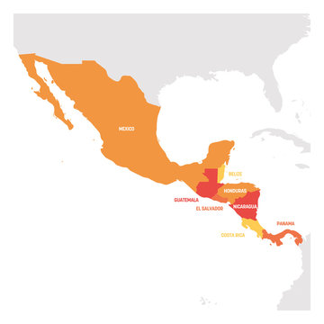 Central America Region. Map of countries in central part of America. Vector illustration