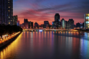   Guangzhou city night view, Zhujiang (Pearl) River    