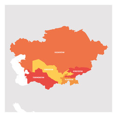 Obraz premium Central Asia Region. Map of countries in central part of Asia. Vector illustration