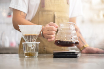 Drip brewing, filtered coffee, or pour-over is a method which involves pouring water over roasted, ground coffee beans contained in a filter