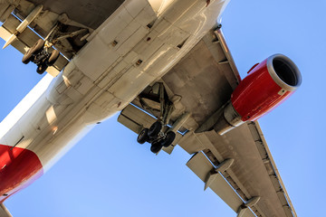 Close-up of a Flying passenger airplane preparing to land