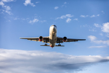 Fototapeta premium Flying passenger airplane preparing to land