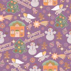 Seamless colorful Christmas pattern with Christmas symbols.Festive vector background.