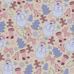 Seamless cute Christmas pattern with Christmas symbols.Festive vector background.