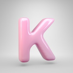 Bubble Gum pink letter K uppercase isolated on white background