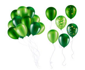 green balloons vector fly glossy sky object