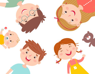 Circle illustration with happy family.