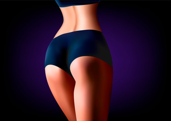 Obraz premium realistic woman athlete stands back close-up, on a dark blue background horizontal vector illustration