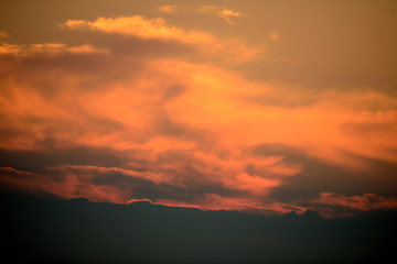 Storm clouds in the light of dawn on a dawn of early spring days. Vitoria-Gasteiz (Alava) Basque Country, Spain