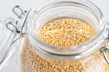 Amaranth beans in glass bowl