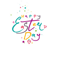 Bright Easter handwritten logo. Happy Easter Day! Sweet holiday vector pattern. Multicolored sweet splashes.
