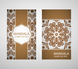 Ethnic Mandala ornament. Colorful ornamental ethnic banner set. Templates with doodle tribal mandalas. Vector illustration for congratulation or invitation