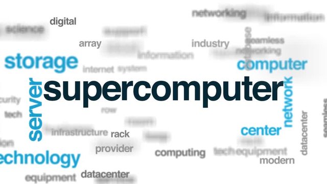 Supercomputer animated word cloud. Kinetic typography.