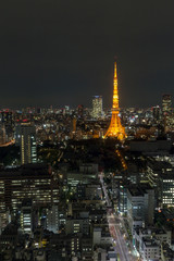 Tokyo city skyline in evening with Tokyo tower  at hight, skyscaper