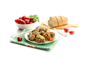 The meatballs with rice and vegetables