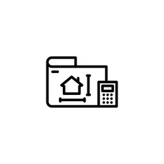 calculation icon, property set in outline black style, vector