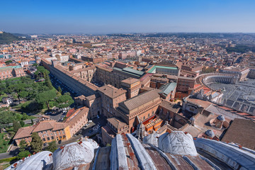 Panorama to Vatican city,  Vatican garden, Vatican museum and city of Rome from dome of St. Peter's Basilica, Italy