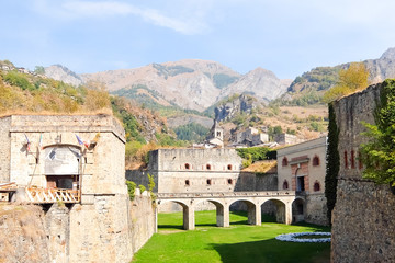 Vinadio, Italy. Fortress of Vinadio (Forte Albertino di Vinadio), in the Stura di Demonte valley,...