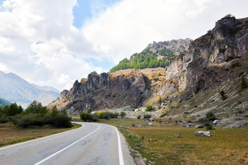Colle della Maddalena (Piedmont, Italy), mountain landscape, winding road on italian-french border. Province of Cuneo, Italy.