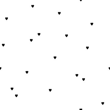The seamless pattern with small black hearts on a white background. Vector.