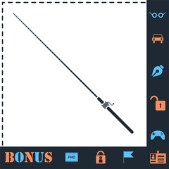 Fishing rod icon flat