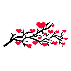 branch pattern with red hearts isolated on white background. branch vector illustration 