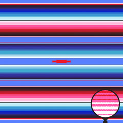 Cobalt Blue Pink Red Mexican Serape Blanket Stripes Seamless Vector Pattern. Rug Texture with Threads. Background for Cinco de Mayo Party Decor or Mexican Food Restaurant Menu. Pattern Tile Swatch Inc