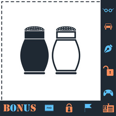 Salt and pepper shakers icon flat