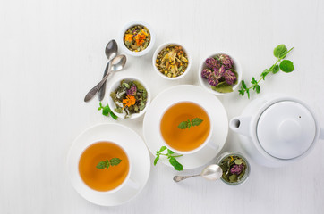 cup of herbal tea, white background