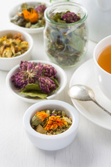 cup of herbal tea, white background