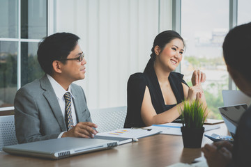 Happy group of business colleague people meeting to work success at office